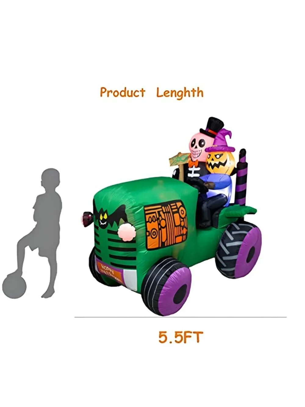 5.5Ft Long Halloween Inflatable Ghost Tractor Decoration with LED Lights